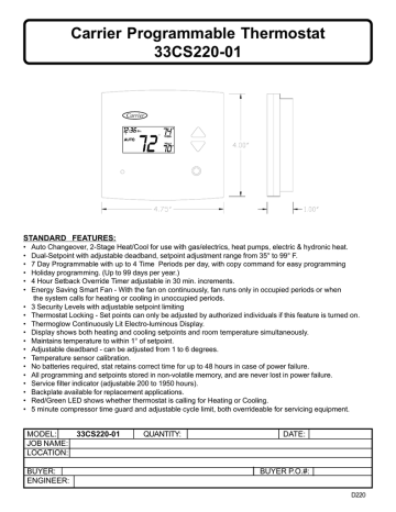 Carrier Programmable Thermostat 33cs220 01 Manualzz