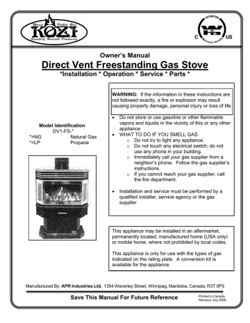 Owner S Manual Direct Vent Freestanding Gas Stove Manualzz