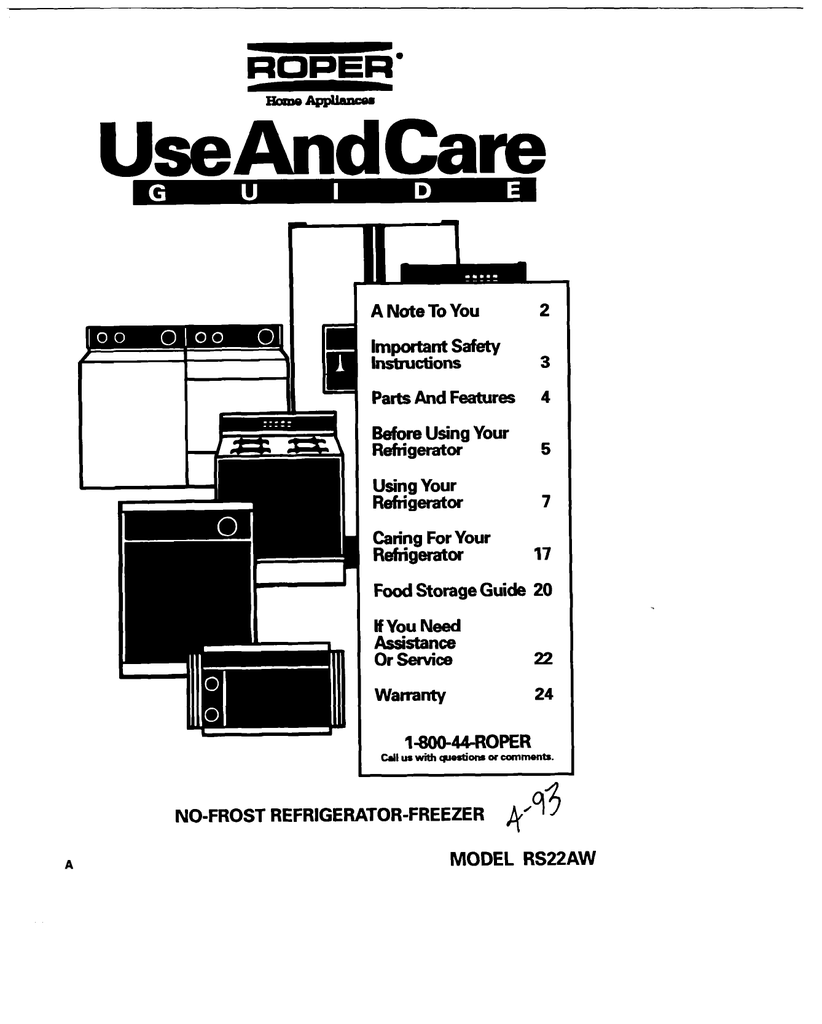 Roper Refrigerator Repair Manual | Manualzz