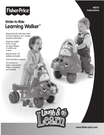 Mattel Laugh & Learn Stride-to-Ride Learning Car Instruction Sheet | Manualzz