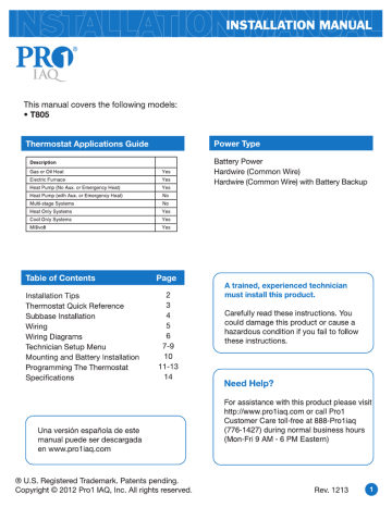 Pro1 T805 Installation Instructions Manualzz