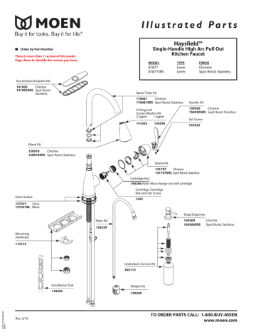 Moen 87877SRS Haysfield Spot Resist Stainless Kitchen Faucet Parts ...