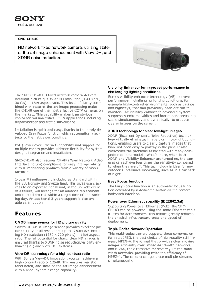Sony Product Information Snc Ch140 Sncch140 Manualzz Com