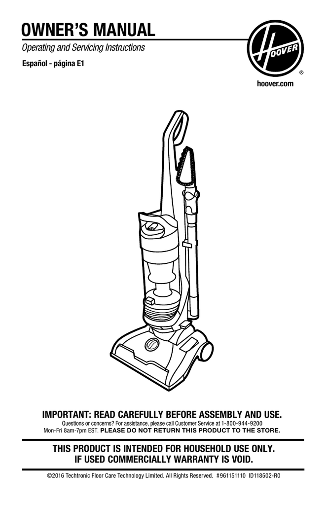 HOOVER UH71250 WindTunnel 2 Whole House Rewind Bagless Upright Vacuum