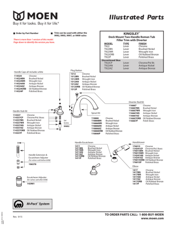 Moen T922BN Kingsley 2-Handle Deck-Mount High-Arc Roman Tub Faucet with ...