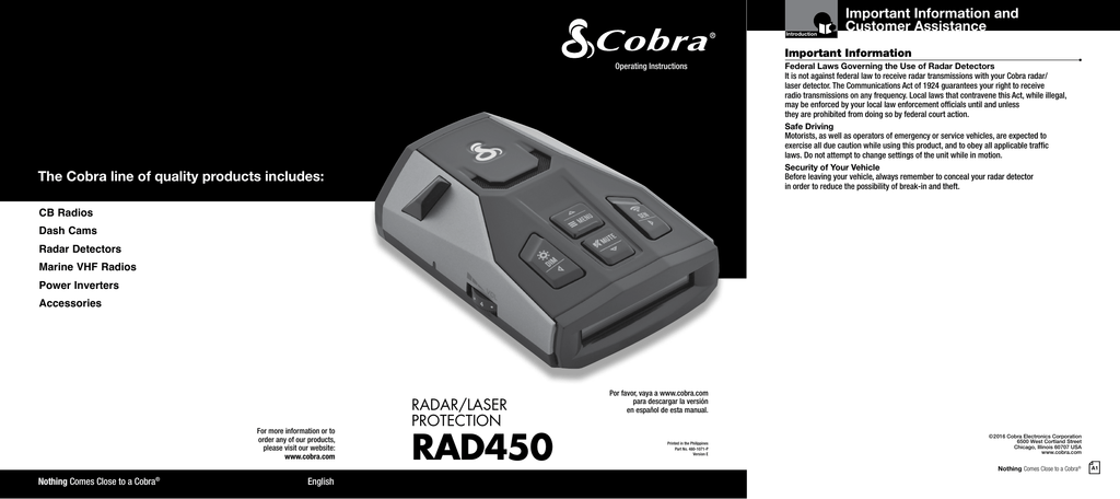 Cobra Electronics RAD450, RAD 450 User manual | Manualzz