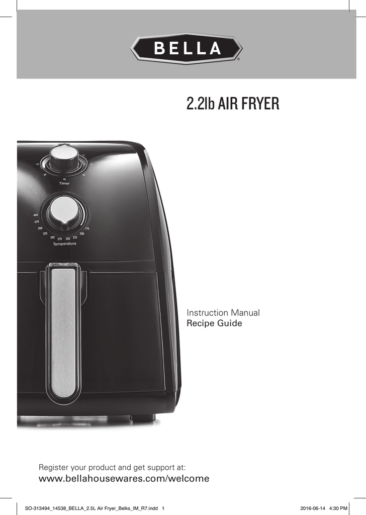 Bella air shop fryer instructions