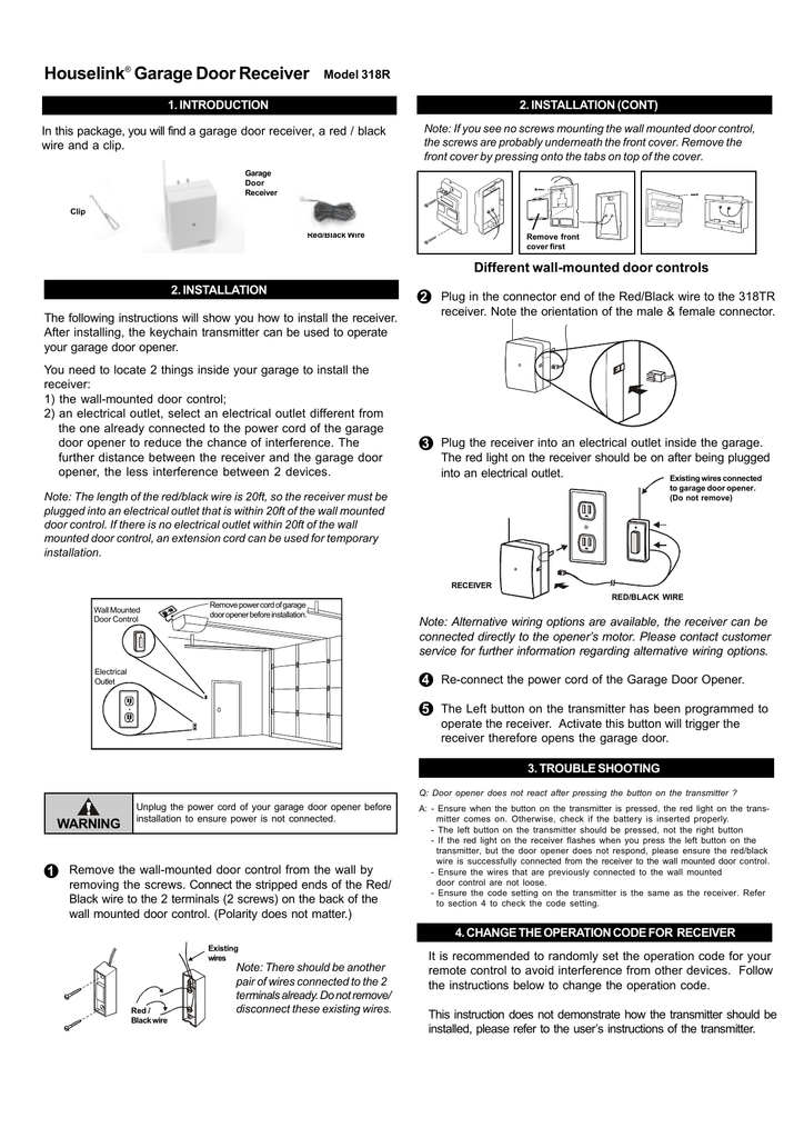 Houselink Garage Door Receiver Model 318r Manualzz Com