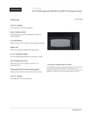 GE Profile Spacemaker® XL1800 Microwave Oven | Manualzz