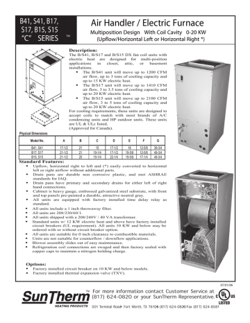 Air Handler / Electric Furnace | Manualzz