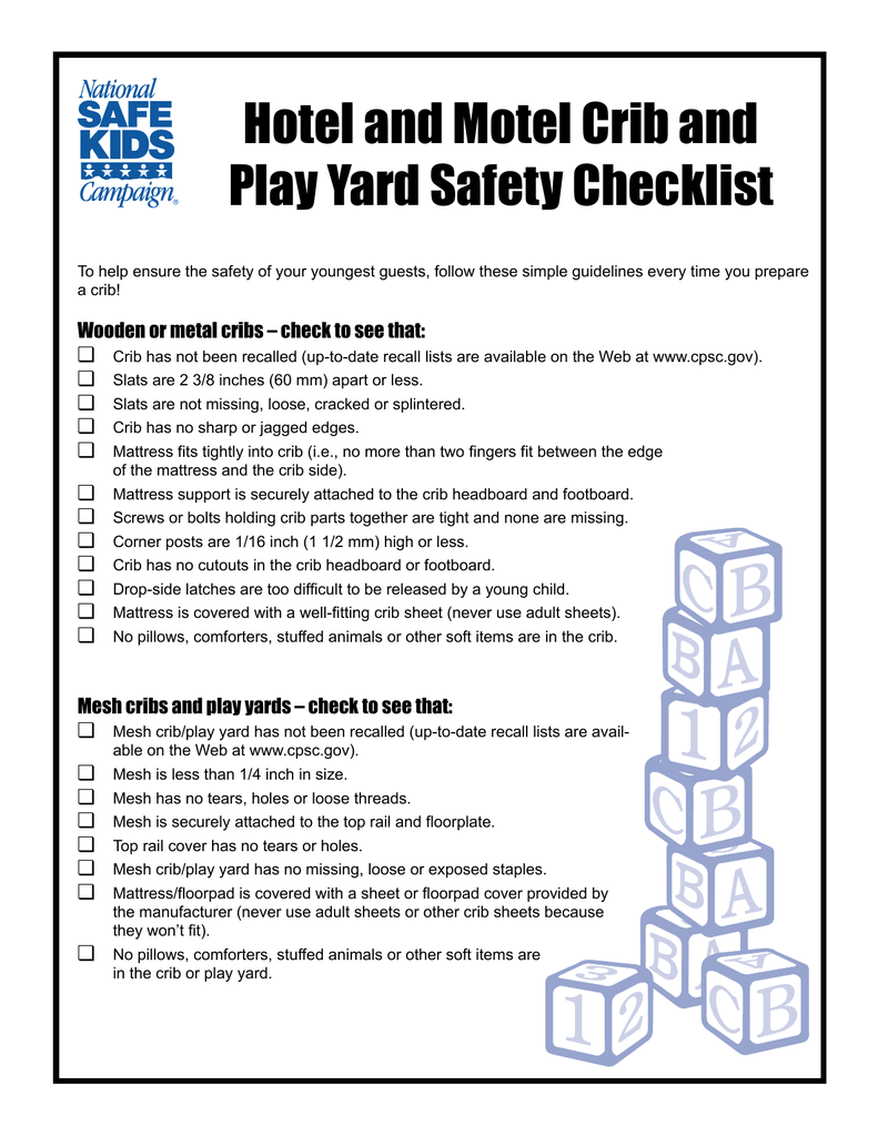 Hotel and Motel Crib and Play Yard Safety Checklist | Manualzz