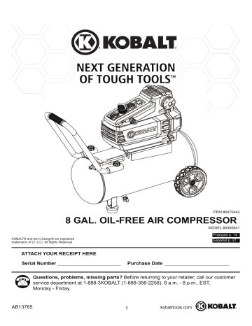 KO 8gal Manual EN(P1-4).pdf. Kobalt 0300842 | Manualzz