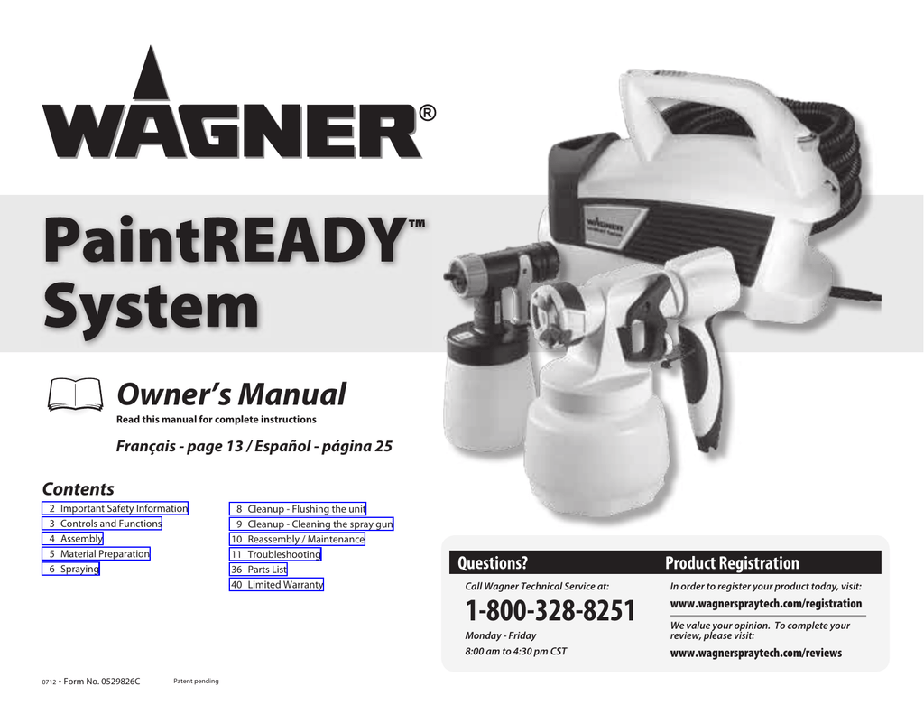 WAGNER 0529003 PaintREADY System HVLP Paint Sprayer Kit Instructions
