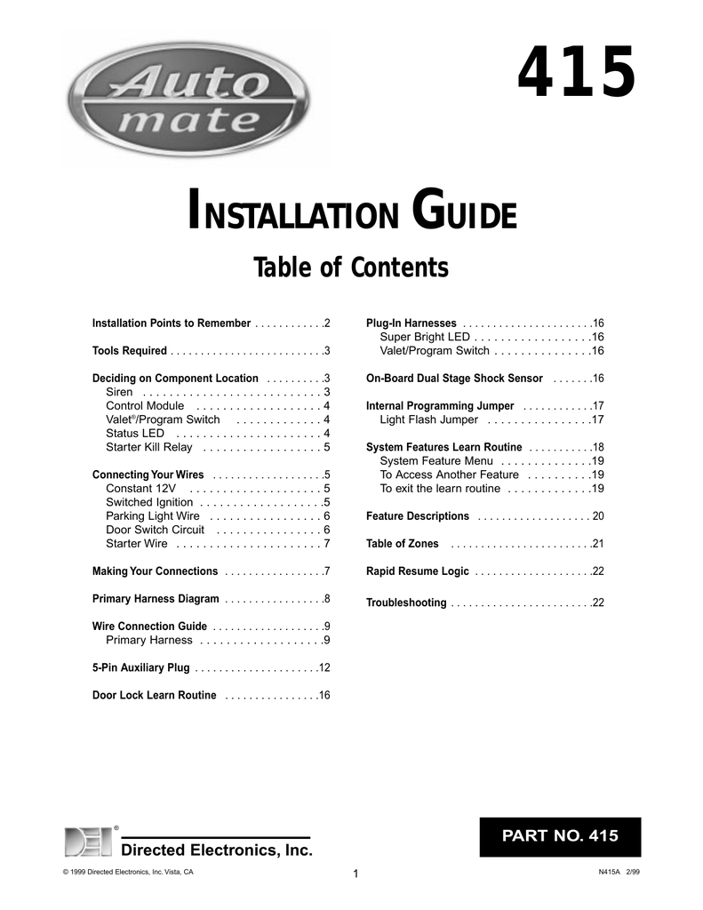 Auto Mate 415 Installation manual | Manualzz