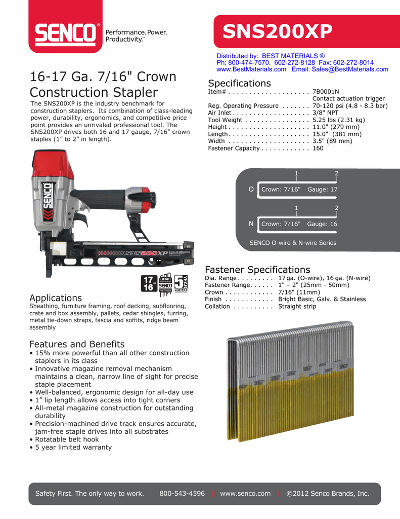 N21BRB Staples 7//16 Medium Crown Senco Brands Inc 16 Gauge,