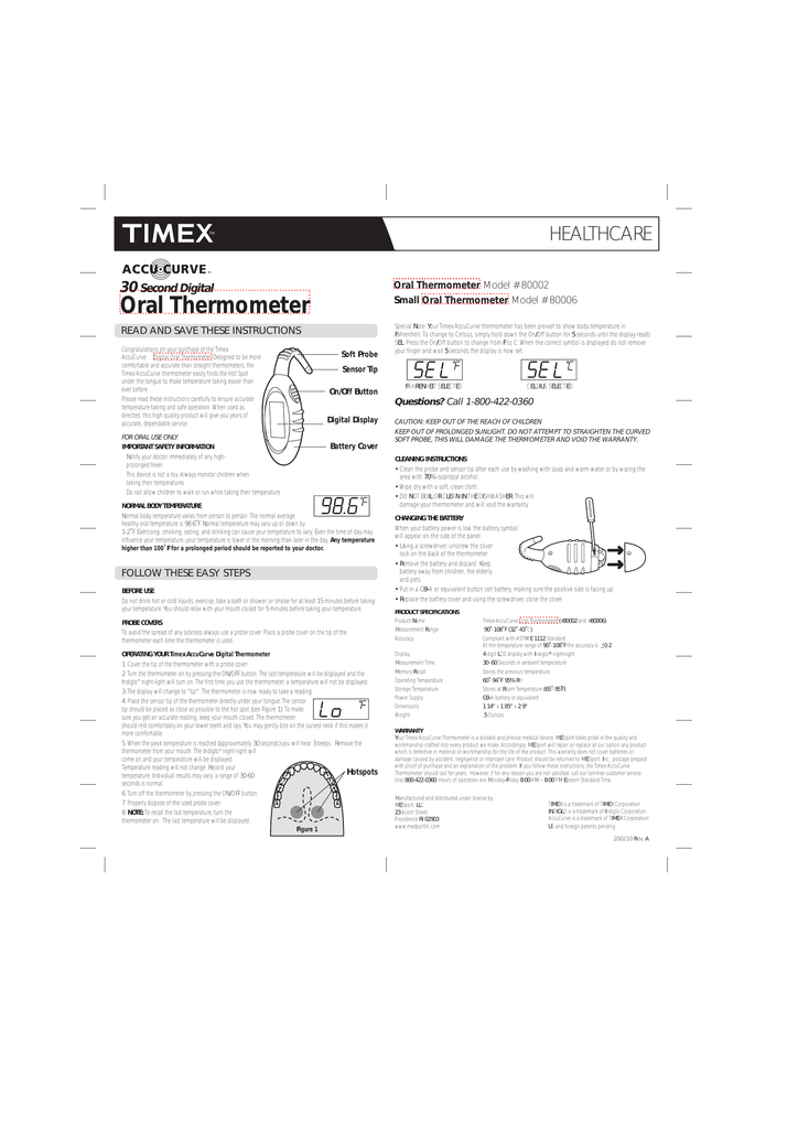 Timex indiglo best sale thermometer instructions