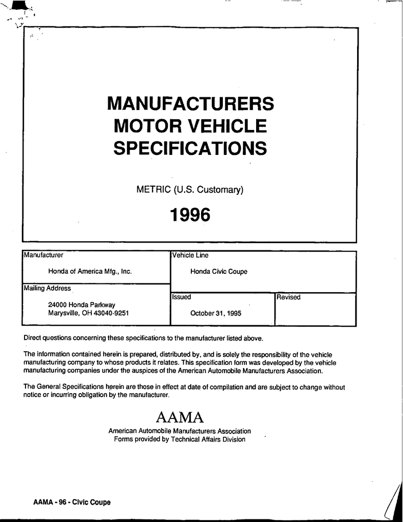 Manufacturers Motor Vehicle Specifications Manualzz