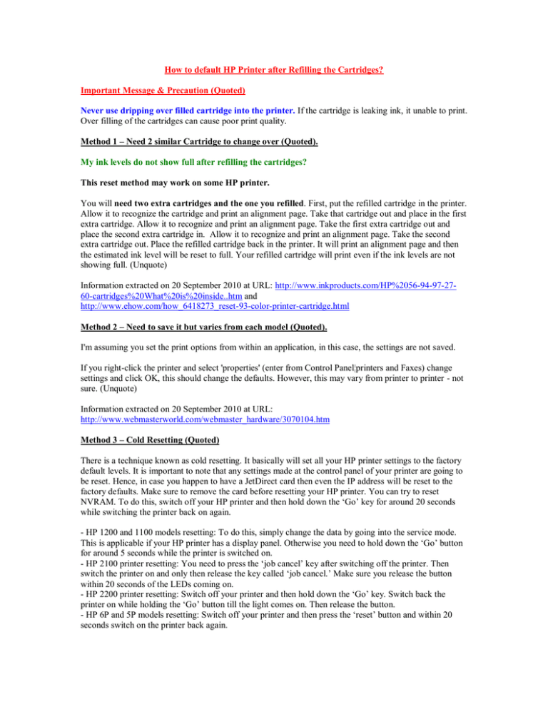 how to get my hp printer to recognize refilled cartridge