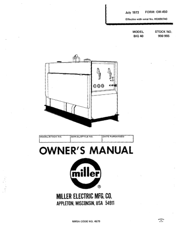 Miller BIG 40 Owner Manual - Welding System Guide | Manualzz
