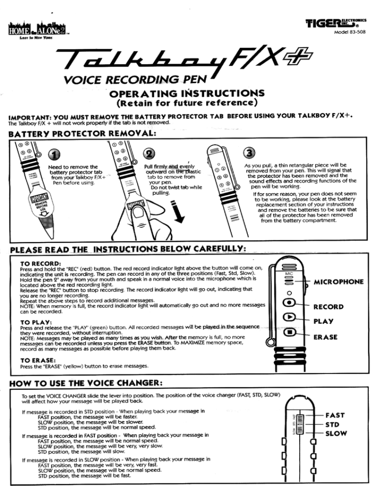 Hasbro Talkboy Recording Pen Operating instructions Manualzz