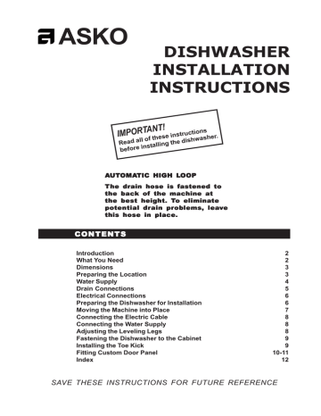 Asko D3531 Installation Instructions Manual | Manualzz