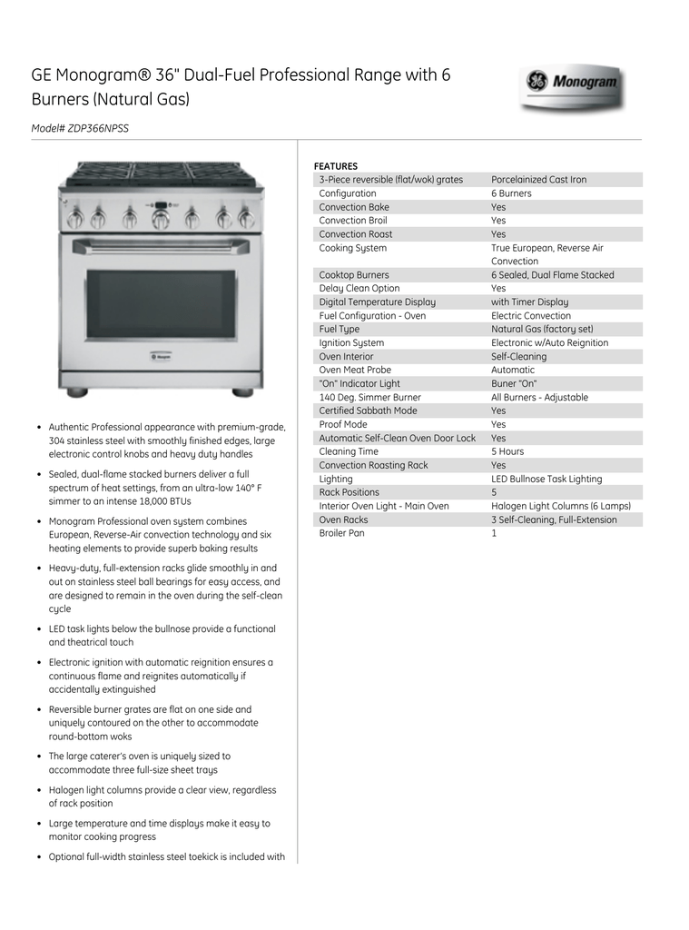 Ge Monogram 36 Dualhfuel Professional Range With 6 Burners