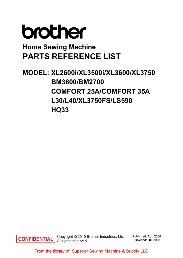 Brother Xl2600i Sewing Machine Manual - My Hobby