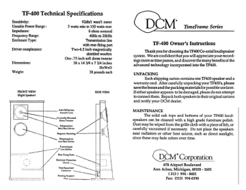 Dcm Tf 400 Series Two Owner Manual