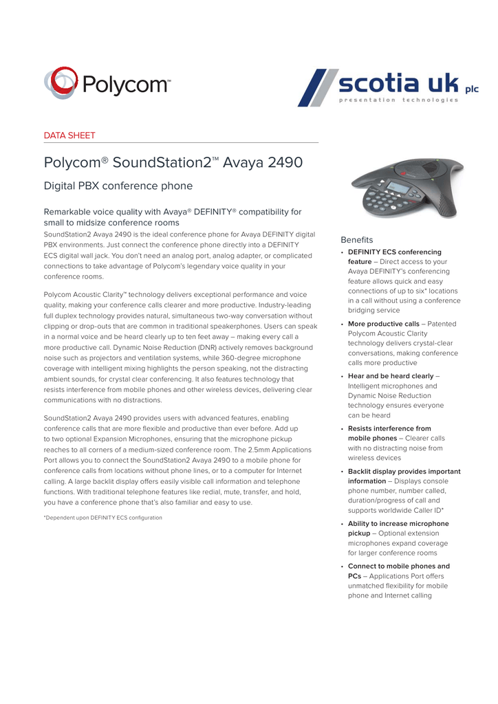 Polycom Soundstation2 Avaya 2490 Manualzz