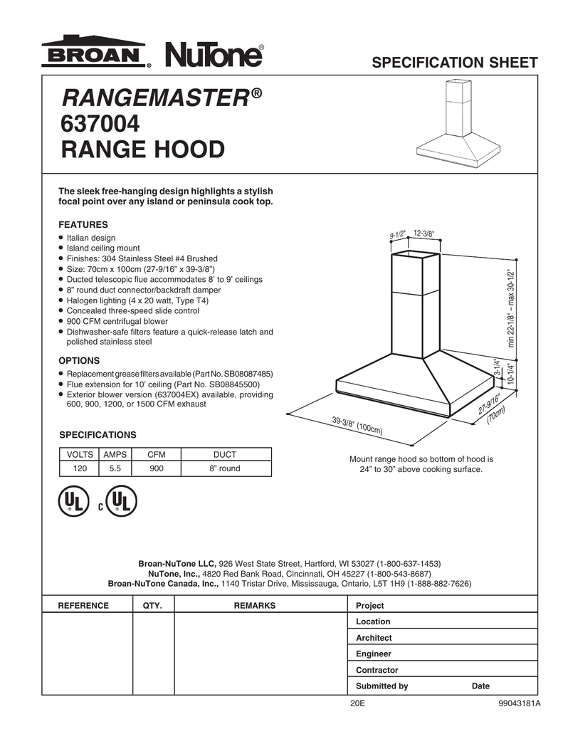 rangemaster® 637004 range hood Manualzz