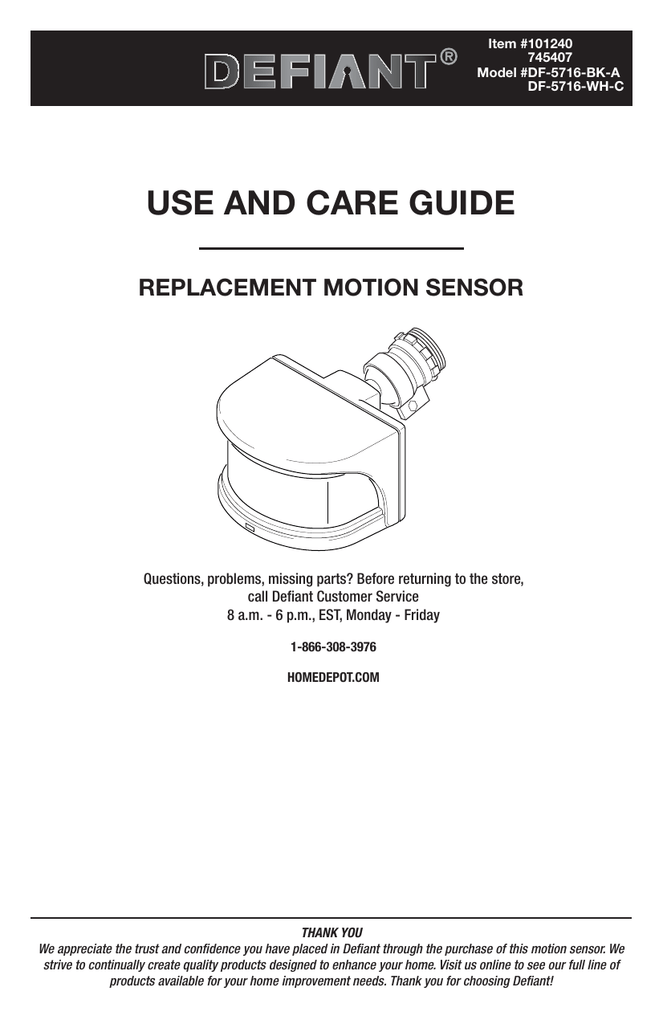 Defiant 270 degree motion sensor outlet manual