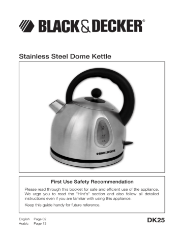 Black & Decker DK25 Kettle Use Safety Recommendation | Manualzz