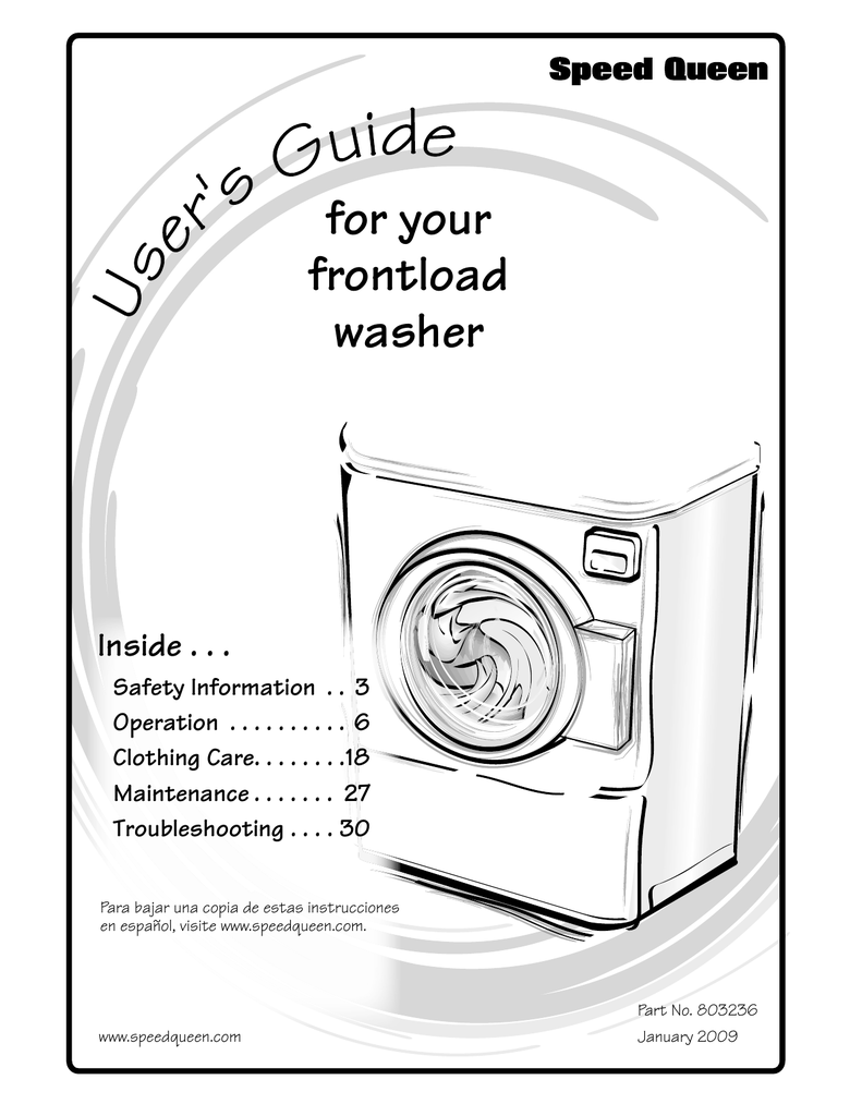 Speed Queen, User`s Guide For Your Frontload Washer Manualzz