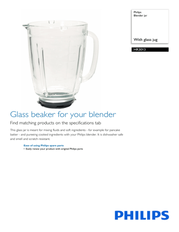 Philips HR3013/01 Philips blender glass jug replacement Product Datasheet | Manualzz