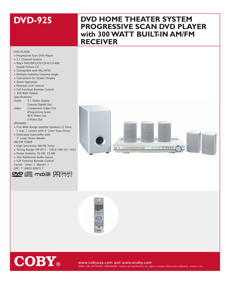 Coby Dvd Home Theater System With Am Fm Tuner | Home Theater