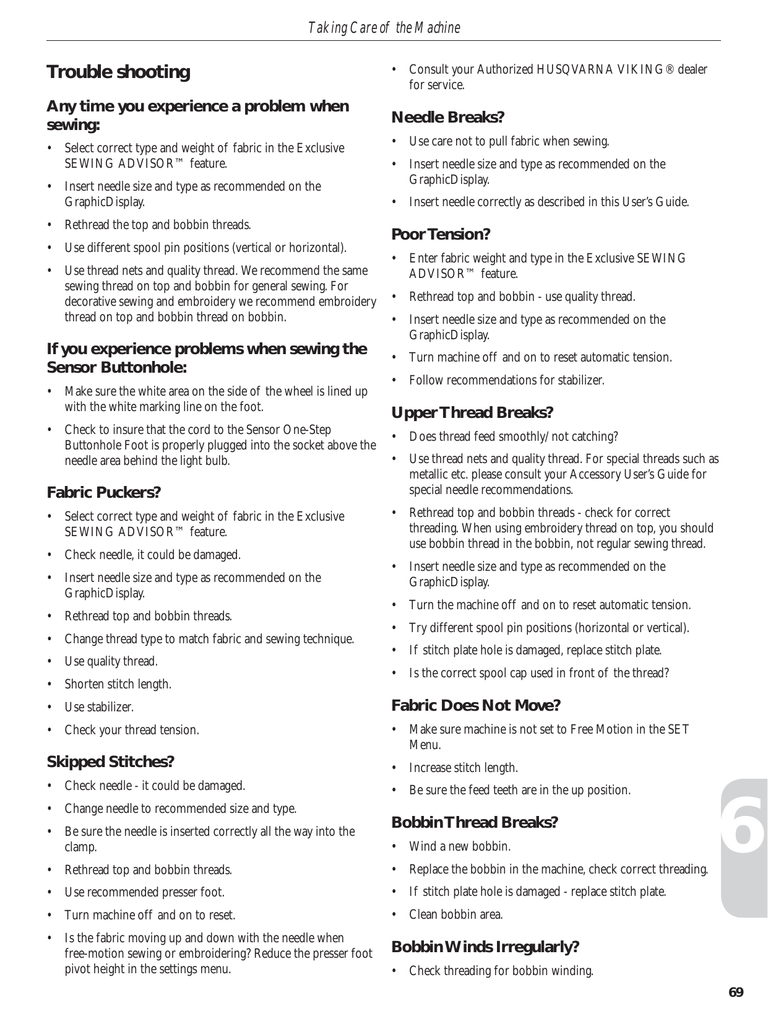 Trouble Shooting Husqvarna Viking Manualzz