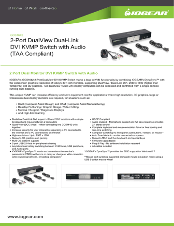 iogear GCS1642 2-Port DualView Dual-Link DVI KVMP Switch Datasheet | Manualzz