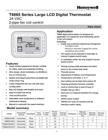 T6865 Series Large LCD Digital Thermostat | Manualzz