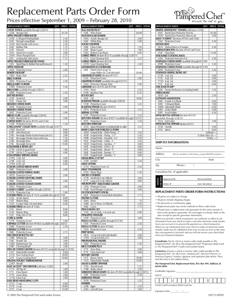 Replacement Parts Order Form Manualzz