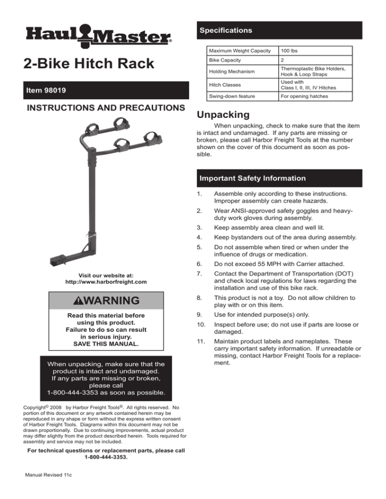 haul master 2 bike hitch mount