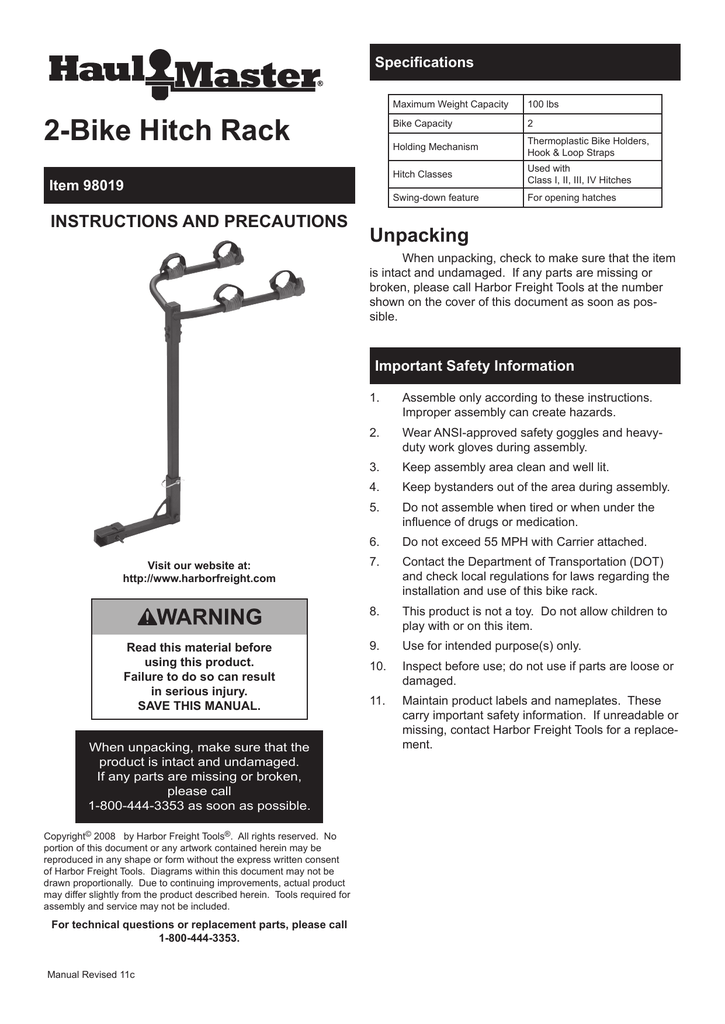 haul master bike rack parts