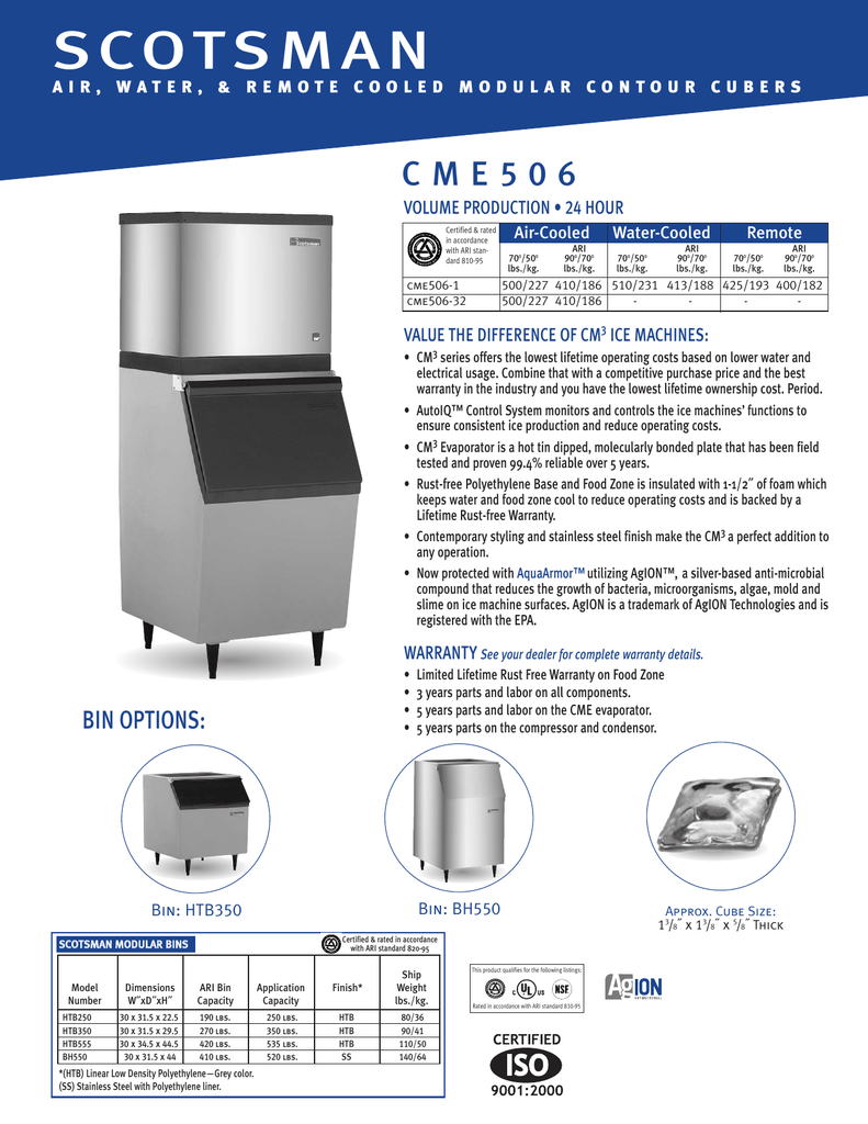 Scotsman CME506 Specification | Manualzz