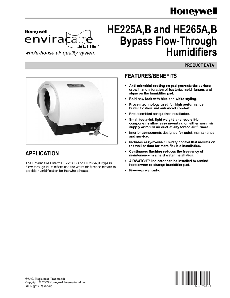 Honeywell Enviracaire Elite HE225B Product data Manualzz