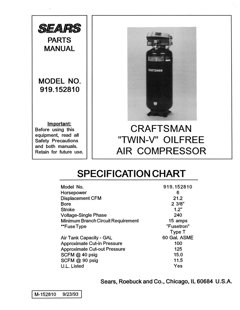 Parts Manual Model No 919 1 5281 0