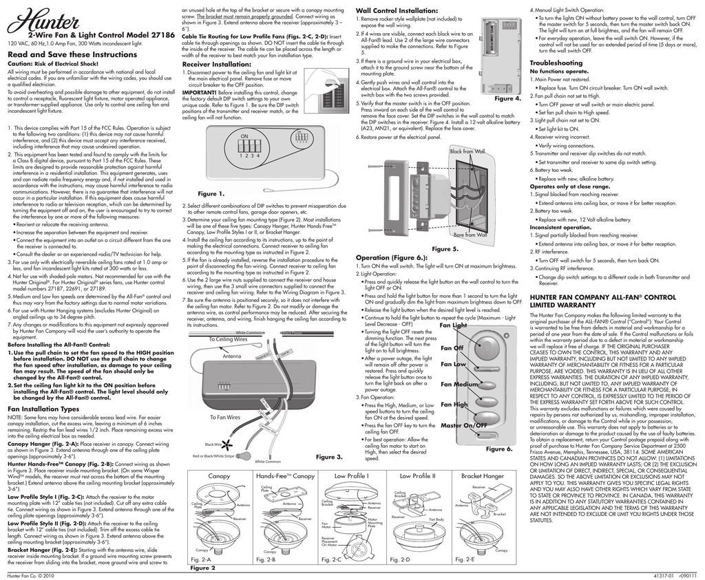Hunter Ceiling Fan Light Wall Mount Control 27186 Shelly Lighting