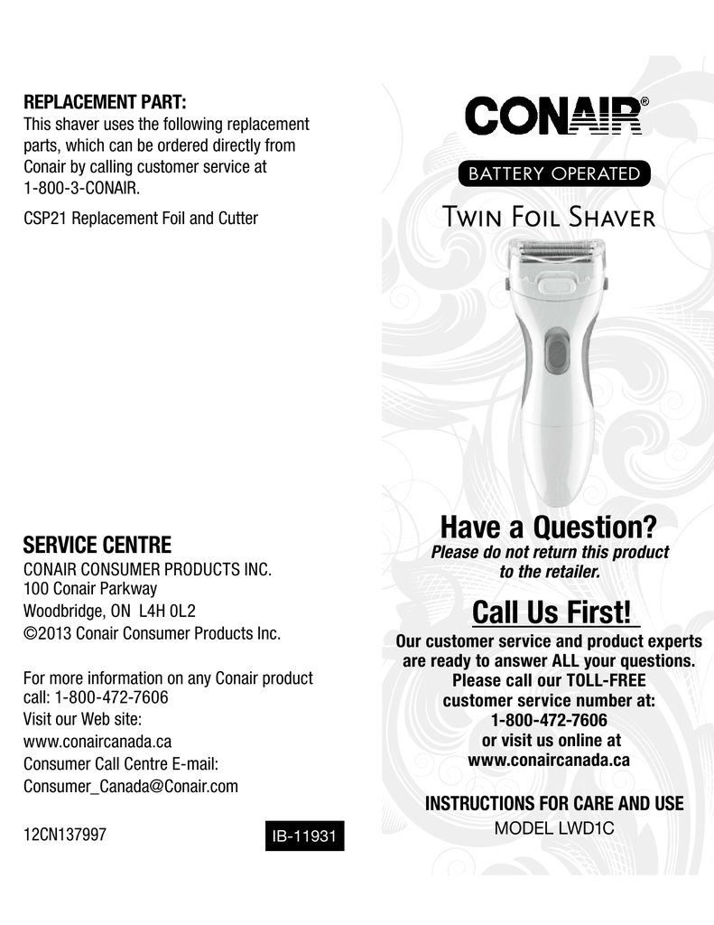 Have A Question Call Us First Twin Foil Shaver Manualzz Com