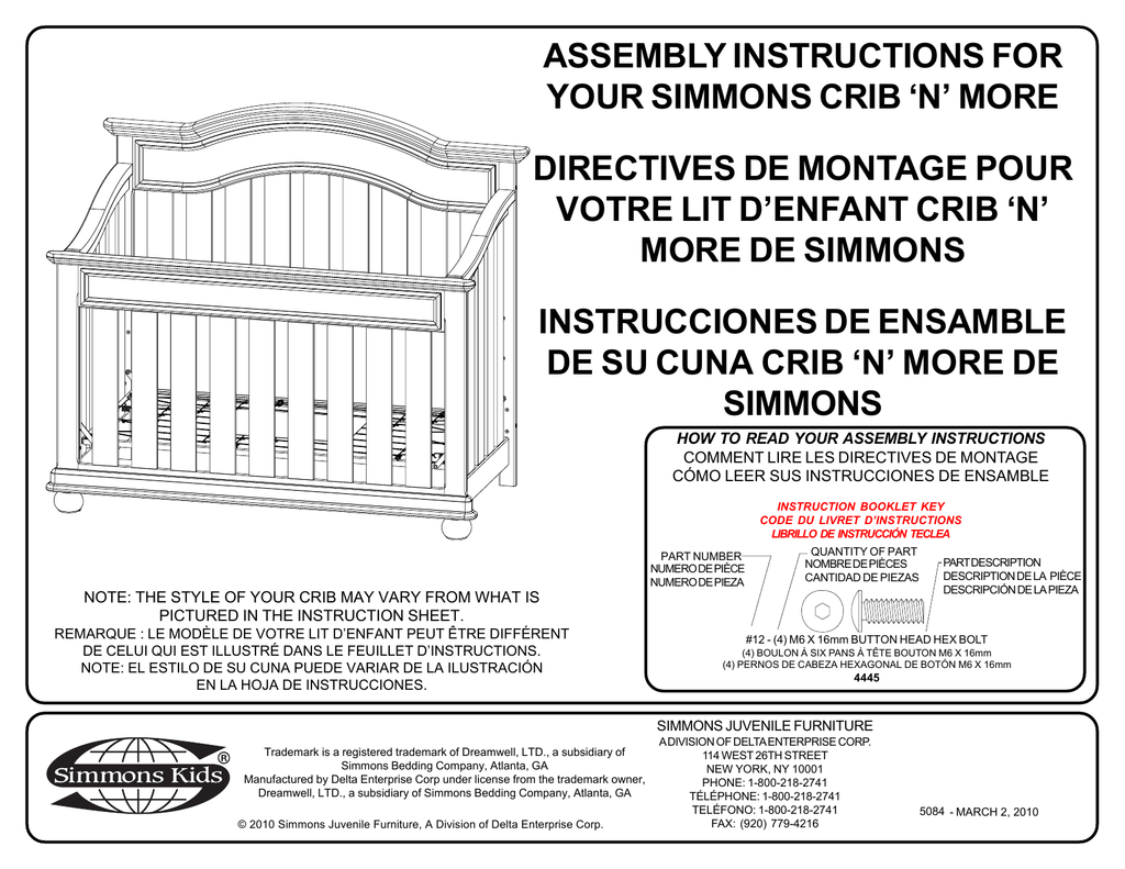 Assembly Instructions For Your Simmons Crib N More Manualzz