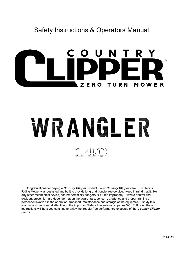 Country Clipper Wrangler SR130 Operator's Manual | Manualzz