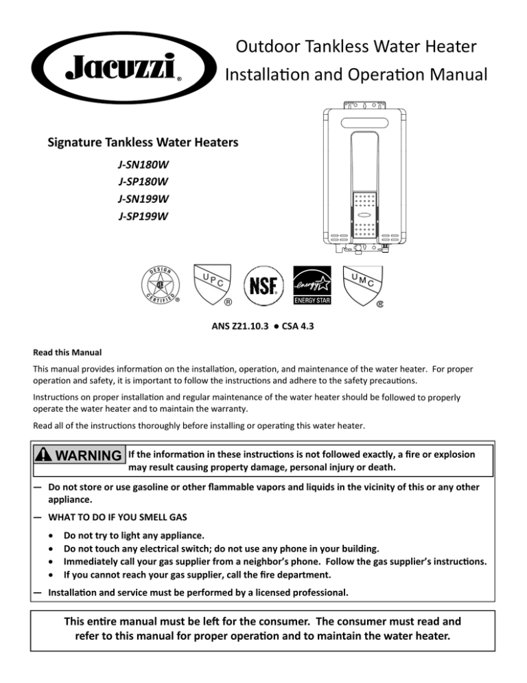 Warning Jacuzzi Tankless Water Heaters Manualzz