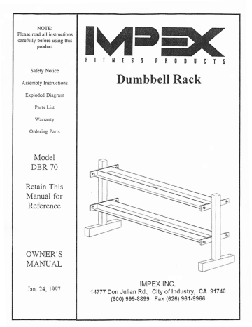 Dumbbell Rack DBR 70 Owner's Manual | Manualzz